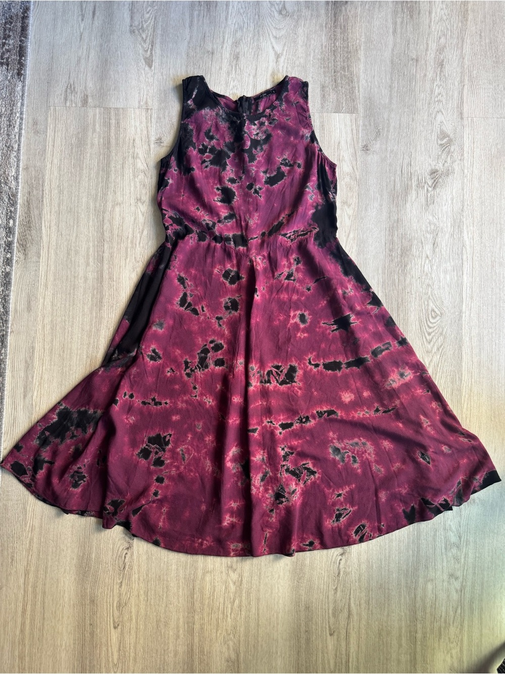 APU A People United Burgundy Wine Purple & Black Tie Dye Boho Gypsy Midi Dress S